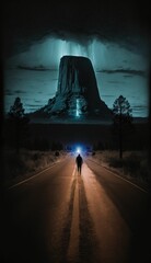 Fototapeta na wymiar Devils Tower UFOs Illuminate the Angry Norwegian Night Sky