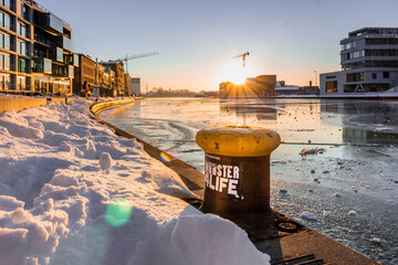 Sonnenaufgang am Münsteraner Hafen im Winter