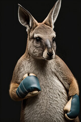 Kangaroo Boxing Champ. Stance with GLoves. Generative Ai