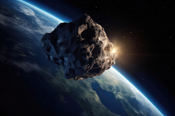 Collision Course. An asteroid approaching earth. Generative Ai - obrazy, fototapety, plakaty