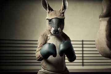 Kangaroo Boxing Champ. Stance with GLoves. Generative Ai