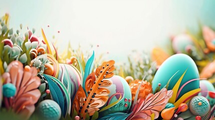 Background of easter eggs in grass 