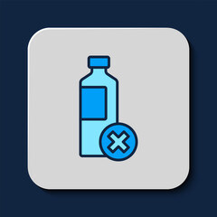 Filled outline No water bottle icon isolated on blue background. No plastic bottle. Water bottle ban sign. Vector