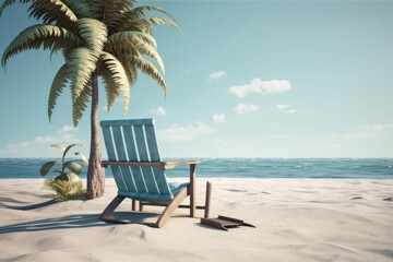 Fototapeta na wymiar Tropical Getaway. Beach chair placed on a pristine tropical beach. Generative Ai