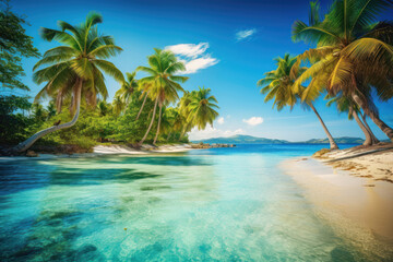 Naklejka na ściany i meble Escape to Paradise: Sunny Caribbean Beach. Generative Ai