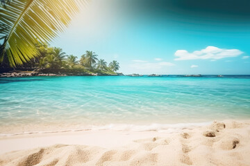 Naklejka na ściany i meble Escape to Paradise: Sunny Caribbean Beach. Generative Ai