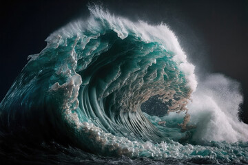 Fury of the Sea: Powerful Tidal Wave. Generative Ai