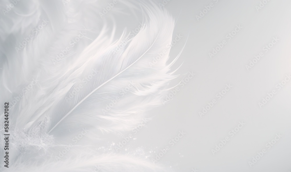 Aufkleber a close up of a white feather on a white background with a blurry effect to the left of the image an