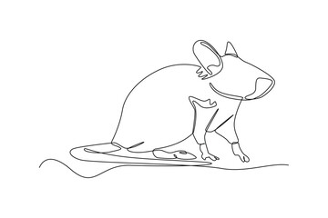 Continuous one-line drawing of a big mouse with a long tail. Animals concept single line draw design graphic vector illustration