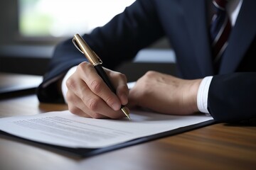 Businessman signing contract. Closeup shot of man signing a document. Illustration AI