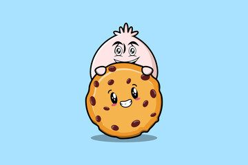 Cute Dim sum cartoon character hiding in biscuits illustration in flat modern design
