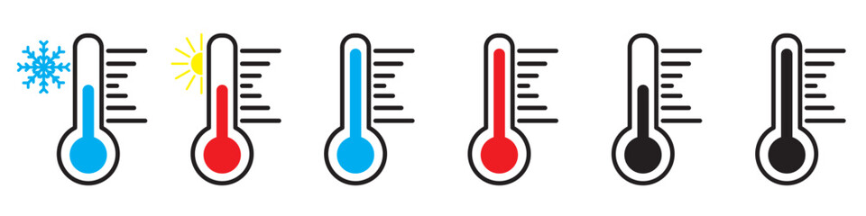 Thermometer with sun and snowflake icons set. Vector weather symbol set for charm, from, cold temperature. On a white background