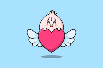 cute cartoon Dim sum character hiding heart in flat cartoon style illustration