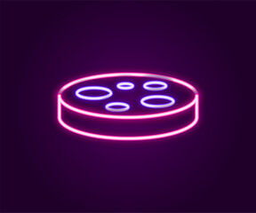 Glowing neon line Petri dish with bacteria icon isolated on black background. Colorful outline concept. Vector