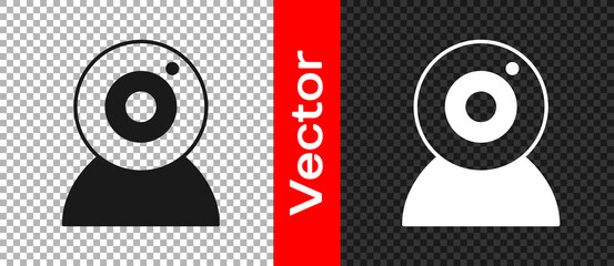 Black Web camera icon isolated on transparent background. Chat camera. Webcam icon. Vector
