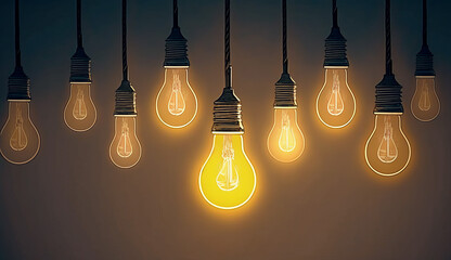 Realistic light bulbs, lamps hanging on wires. modern realistic set of led lamps - obrazy, fototapety, plakaty
