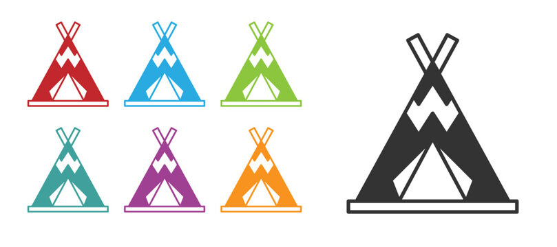 Black Traditional indian teepee or wigwam icon isolated on white background. Indian tent. Set icons colorful. Vector