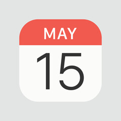 May 15 icon isolated on background. Calendar symbol modern, simple, vector, icon for website design, mobile app, ui. Vector Illustration