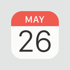 May 26 icon isolated on background. Calendar symbol modern, simple, vector, icon for website design, mobile app, ui. Vector Illustration