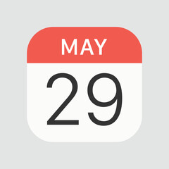 May 29 icon isolated on background. Calendar symbol modern, simple, vector, icon for website design, mobile app, ui. Vector Illustration