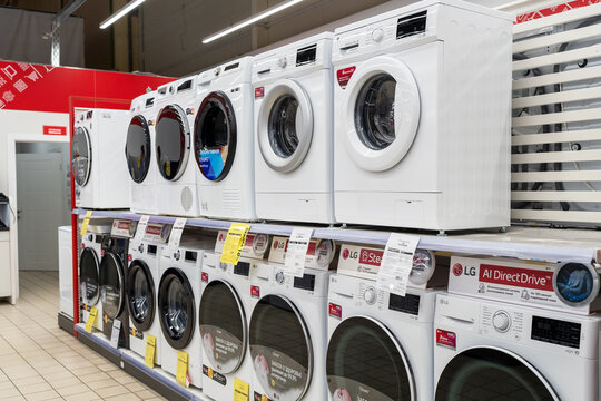 Washing machines on sale at Store. Minsk, Belarus, 2023