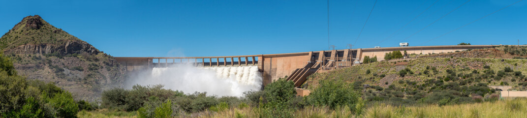 Panorama of the Vanderkloof Dam overflowing