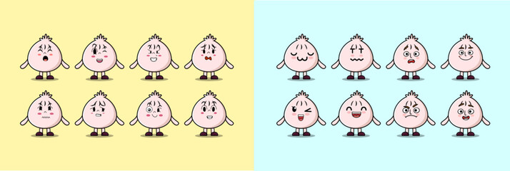 Set kawaii Dim sum cartoon character with different expressions cartoon face vector illustrations