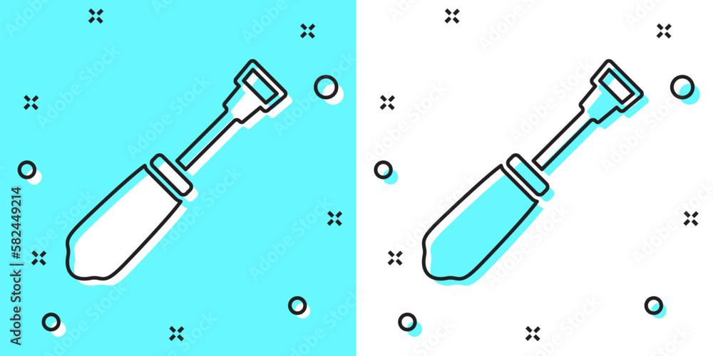 Poster black line screwdriver icon isolated on green and white background. service tool symbol. random dyna