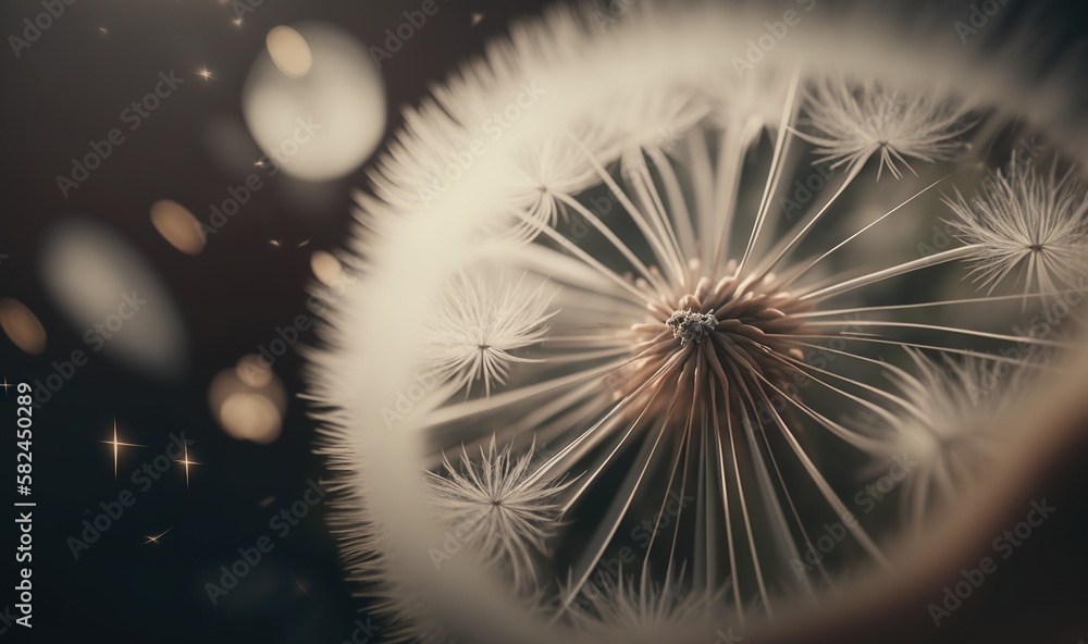 Poster a close up of a dandelion on a black background with a blurry image of the dandelion in the foregrou