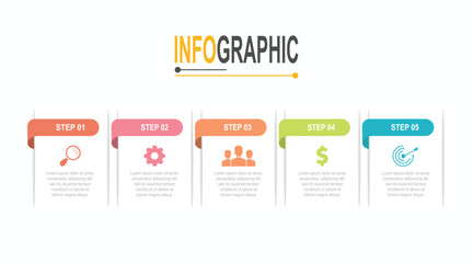 5 steps Rectangle Infographic template business data infochart illustration