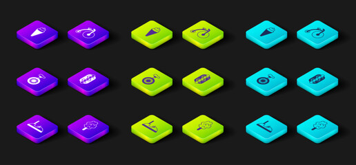 Set Bumper car, Cotton candy, Unicycle or one wheel bicycle, Hotdog sandwich, Vintage and Ice cream waffle cone icon. Vector © Kostiantyn