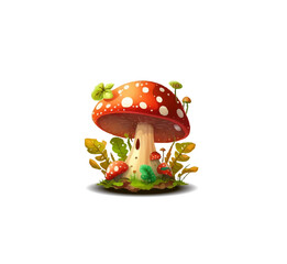 Cartoon poisonous mushroom fly agaric on a white background. Vector illustration