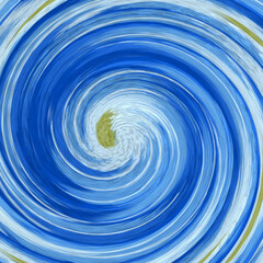 A blue swirl with a yellow circle in the middle.