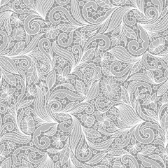 GREY VECTOR SEAMLESS BACKGROUND WITH WHITE FLORAL LACE