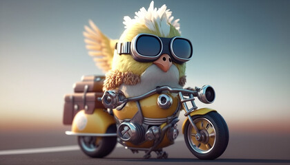 Revving up Fun: Cool Chicken in a souped-up Toy Motorcycle