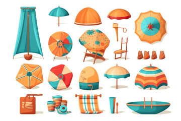 Ultra-Detailed Beach Objects: Vector Illustration Set. Generation Ai