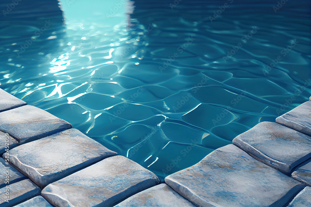 Poster swimming pool background transparent blue colored clear calm water surface texture with splashes and