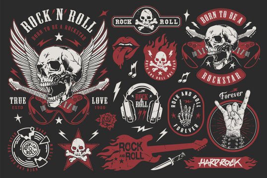 Hard rock set colorful stickers