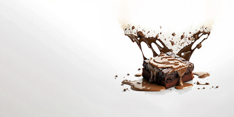 Fototapeta na wymiar Delicious chocolate brownies cake slice isolated on white background with copy space. Created with Generative AI Technology