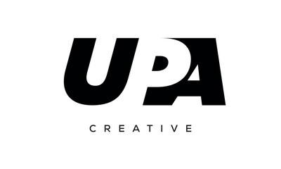 UPA letters negative space logo design. creative typography monogram vector	 - obrazy, fototapety, plakaty