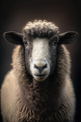 Obraz premium Sheep portrait on dark background. AI Generative
