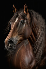 Obraz na płótnie Canvas Horse portrait on dark background. AI Generative