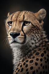 Cheetah portrait on dark background. AI Generative