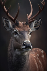 Deer portrait on dark background. AI Generative