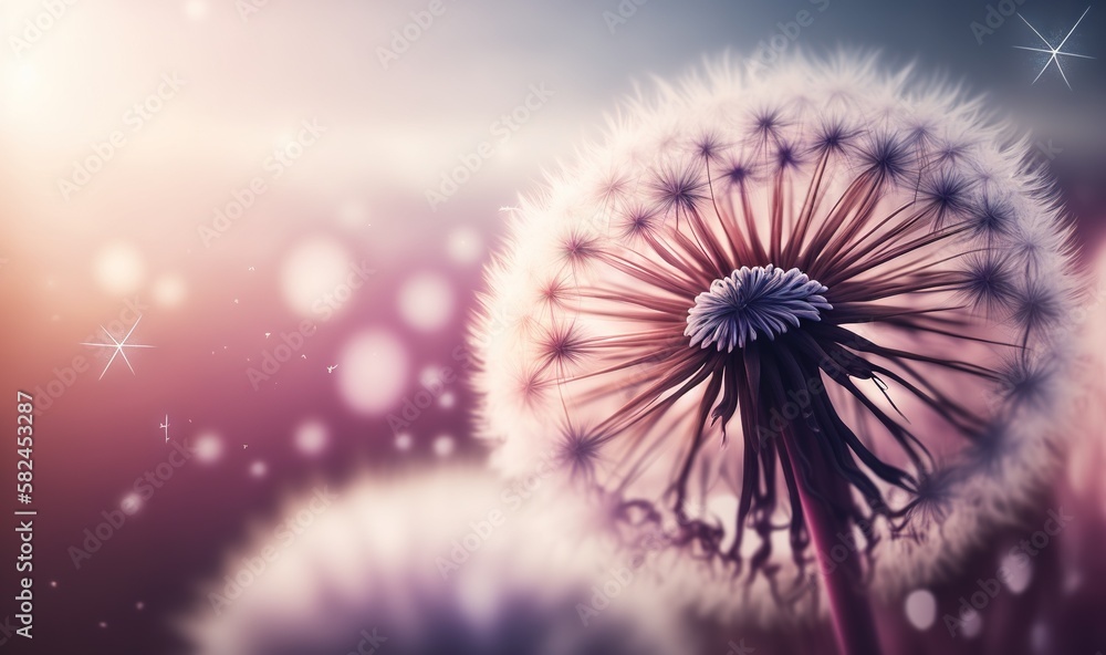 Aufkleber a close up of a dandelion on a blurry background with stars in the sky in the background and in the 