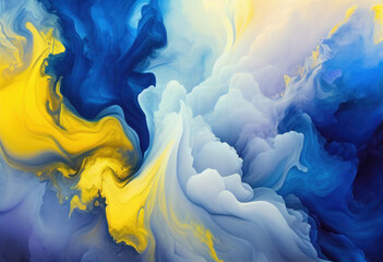 Fototapeta na wymiar Blue Yellow Abstract Watercolor Background, Marble Texture, Generative AI