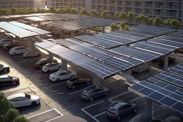 Eco-Friendly Parking: Electric Car Charging with Solar Panel. Generative Ai.