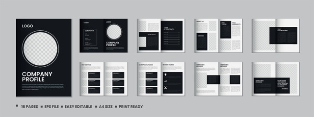 Company profile, 16 pages business brochure, magazine, annual report, catalog and a4 multipage template design
