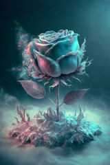 Naklejka na ściany i meble blue rose sitting on top of a pile of dirt. generative ai.