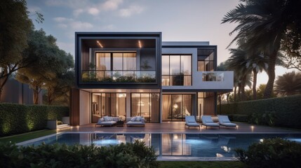 Height of Luxury Living in Dubai with this Stunning Family Home. Generative AI illustration - obrazy, fototapety, plakaty